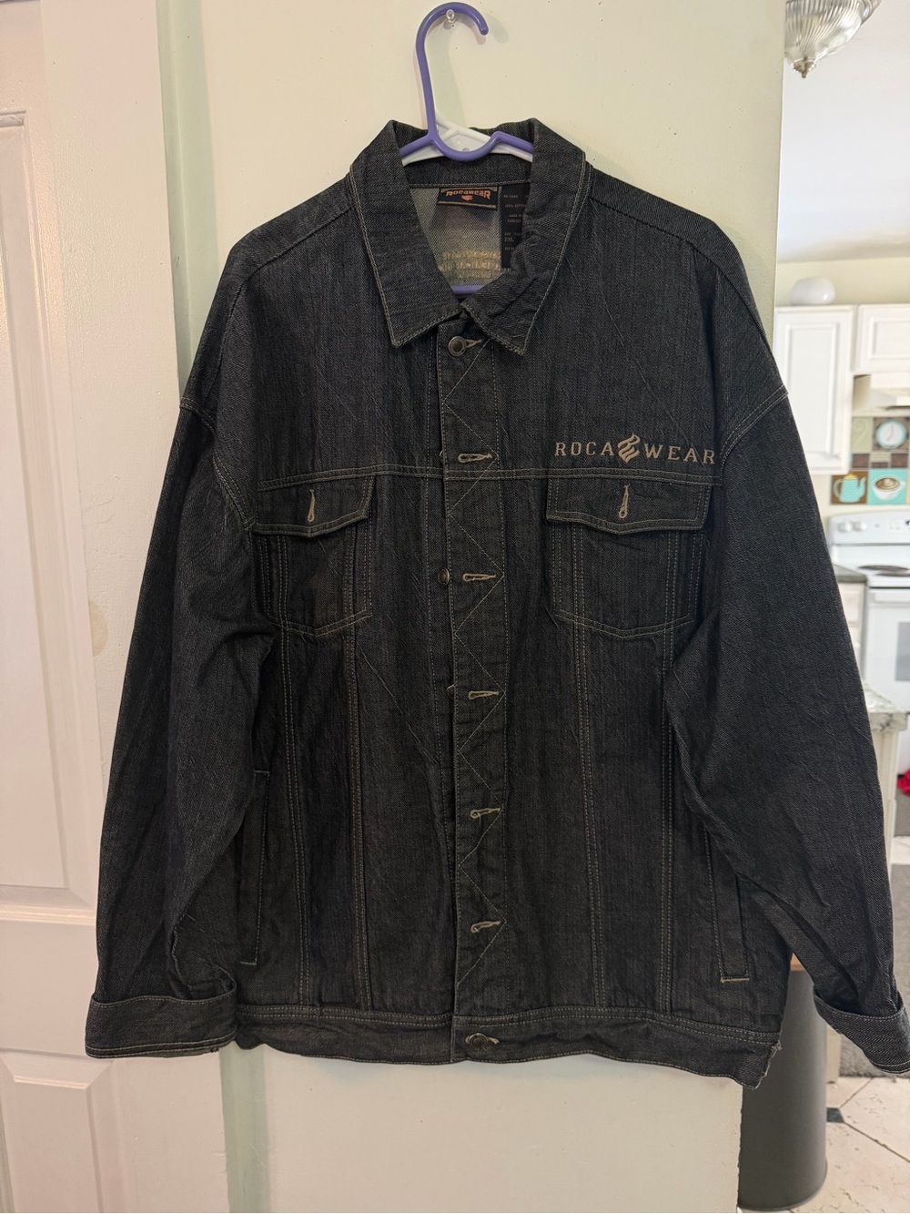 Vintage Rocawear All American Denim Jacket 2XL Black Y2K Hip Hop Streetwear